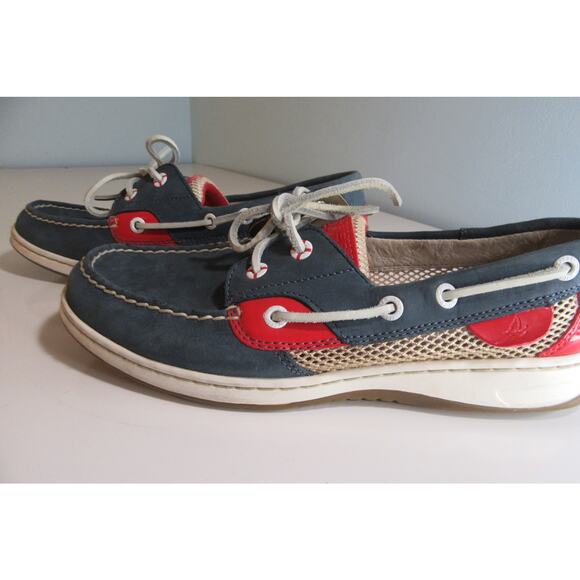 Sperry Top Sider Angelfish Boat Shoe - Flat Heel Red White And Blue Womens 8M - Picture 1 of 11